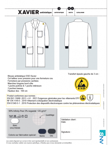 BLOUSE XAVIER ANTISTATIQUE ML...